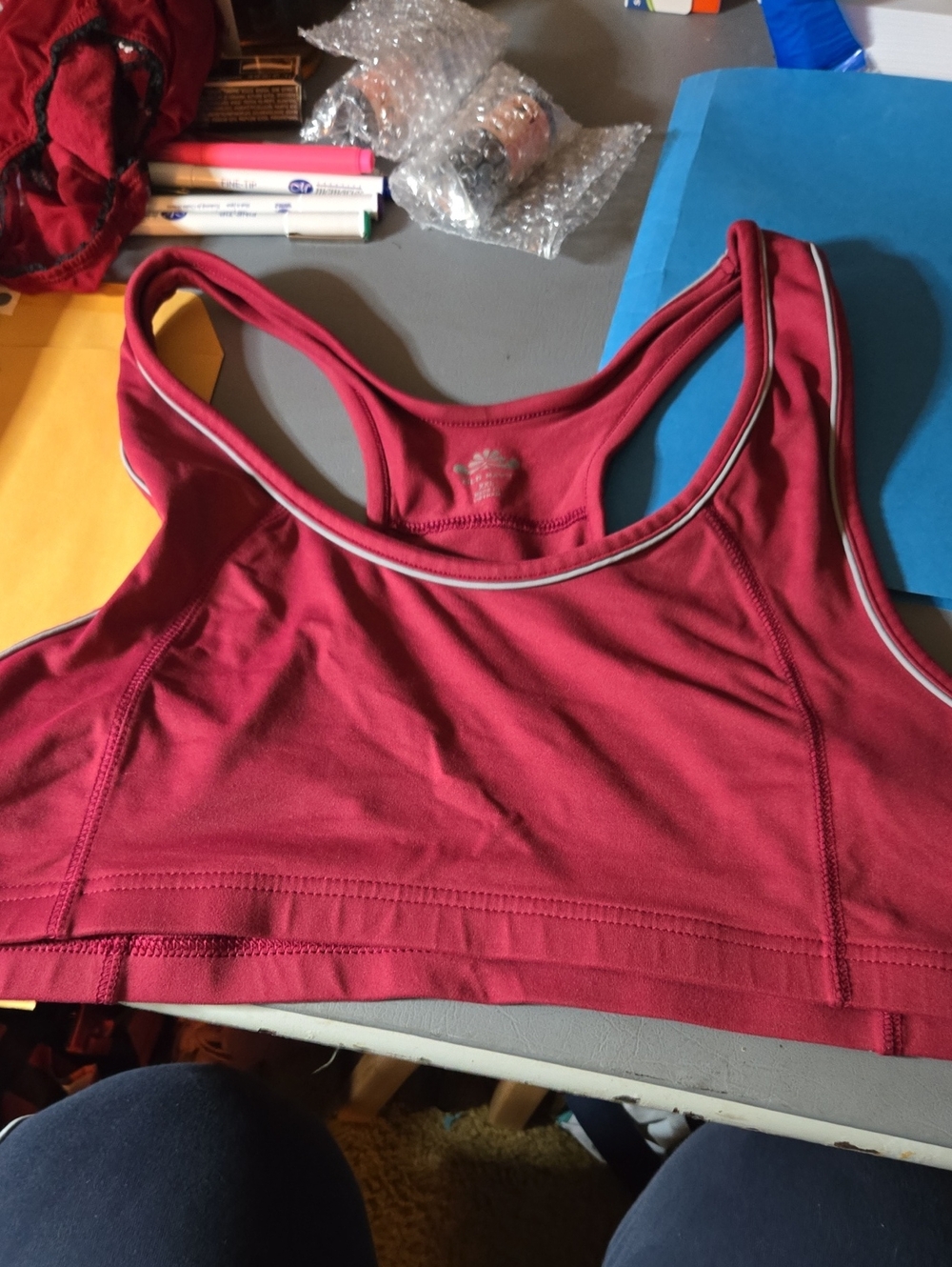 Old Navy Women's Racerback Sports Bra - Burgundy with White Trim